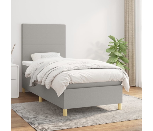 Cama box spring con colchón tela gris claro 80x200 cm