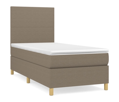 Cama box spring con colchón tela gris taupe 80x200 cm