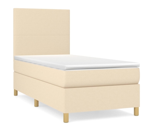 Cama box spring con colchón tela color crema 80x200 cm