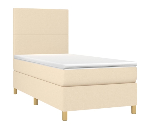 Cama box spring con colchón tela color crema 80x200 cm