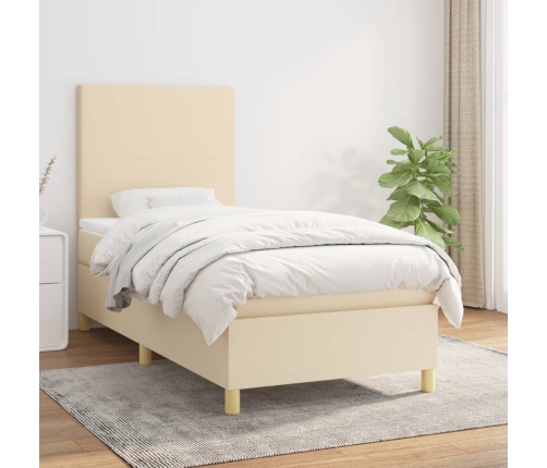 Cama box spring con colchón tela color crema 80x200 cm