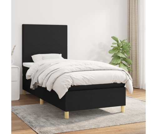 Cama box spring con colchón tela negro 90x190 cm