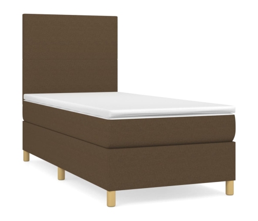 Cama box spring con colchón tela marrón oscuro 90x190 cm