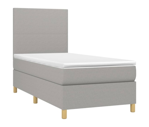 Cama box spring con colchón tela gris claro 90x200 cm