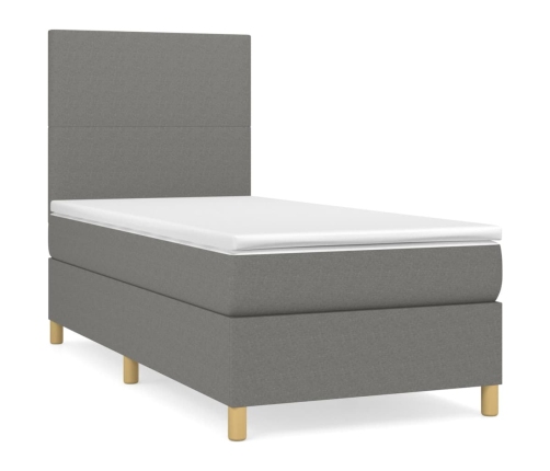 Cama box spring con colchón tela gris oscuro 90x200 cm