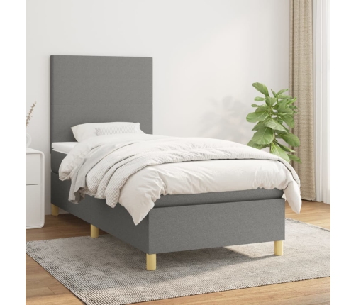 Cama box spring con colchón tela gris oscuro 90x200 cm