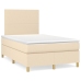 Cama box spring con colchón tela color crema 120x200 cm