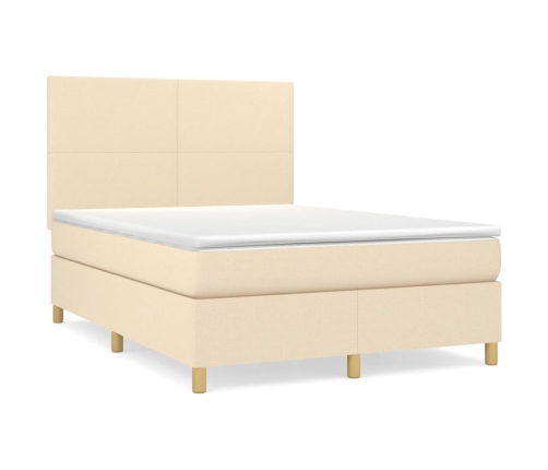 Cama box spring con colchón tela color crema 140x190 cm