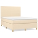 Cama box spring con colchón tela color crema 140x190 cm