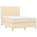 Cama box spring con colchón tela color crema 140x190 cm