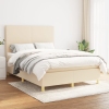 Cama box spring con colchón tela color crema 140x190 cm