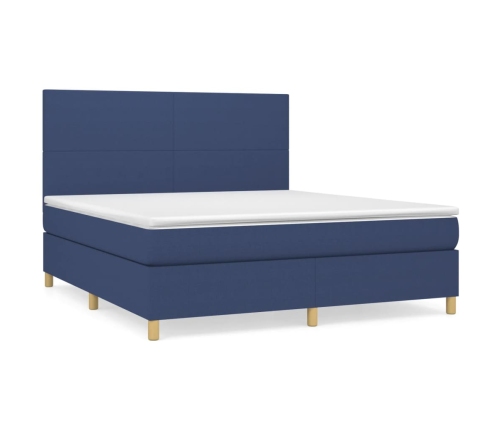 Cama box spring con colchón tela azul 160x200 cm