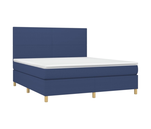 Cama box spring con colchón tela azul 160x200 cm