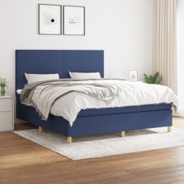 Cama box spring con colchón tela azul 160x200 cm