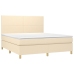 Cama box spring con colchón tela color crema 180x200 cm
