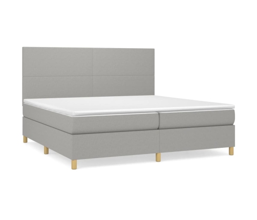 Cama box spring con colchón tela gris claro 200x200 cm