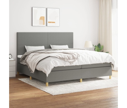 Cama box spring con colchón tela gris oscuro 200x200 cm