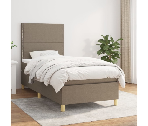 Cama box spring con colchón tela gris taupe 80x200 cm