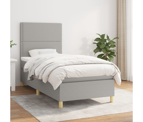 Cama box spring con colchón tela gris claro 90x190 cm