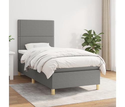 Cama box spring con colchón tela gris oscuro 90x190 cm