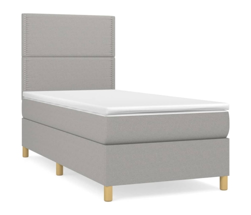 Cama box spring con colchón tela gris claro 90x200 cm