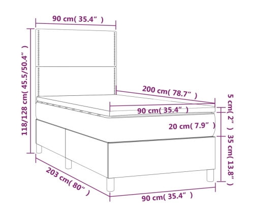 Cama box spring con colchón tela gris claro 90x200 cm