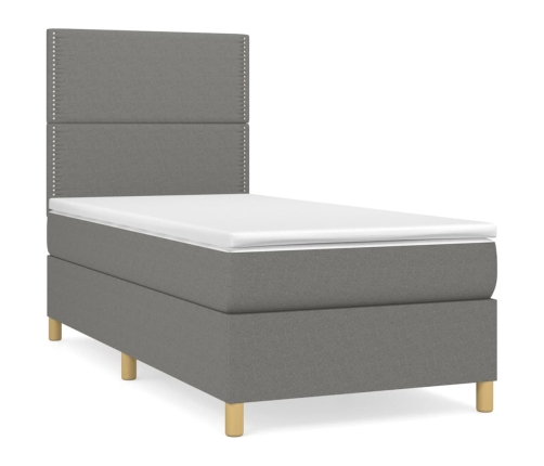 Cama box spring con colchón tela gris oscuro 90x200 cm