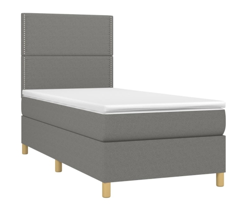 Cama box spring con colchón tela gris oscuro 90x200 cm