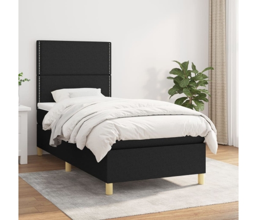 Cama box spring con colchón tela negro 90x200 cm