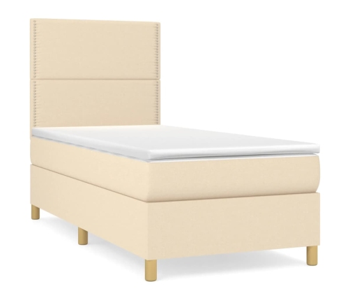 Cama box spring con colchón tela color crema 100x200 cm