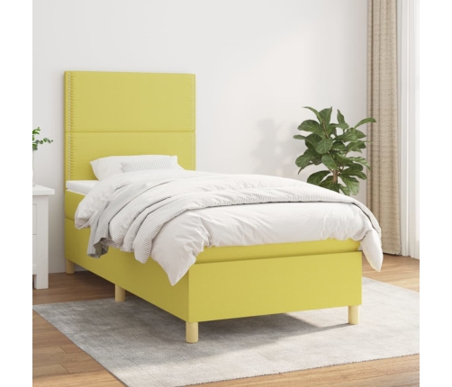 Cama box spring con colchón tela verde 100x200 cm