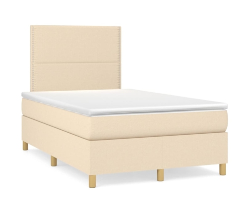 Cama box spring con colchón tela color crema 120x200 cm