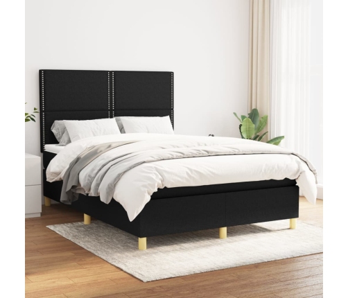 Cama box spring con colchón tela negro 140x190 cm