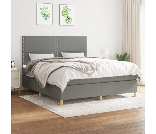 Cama box spring con colchón tela gris oscuro 180x200 cm