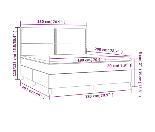 Cama box spring con colchón tela marrón oscuro 180x200 cm