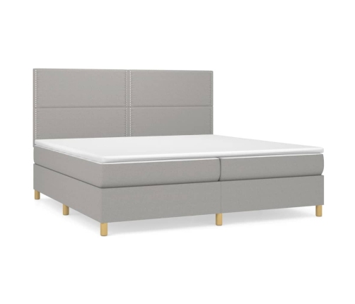 Cama box spring con colchón tela gris claro 200x200 cm