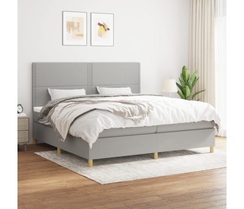 Cama box spring con colchón tela gris claro 200x200 cm