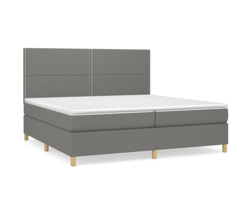 Cama box spring con colchón tela gris oscuro 200x200 cm