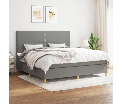 Cama box spring con colchón tela gris oscuro 200x200 cm