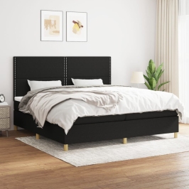 Cama box spring con colchón tela negro 200x200 cm