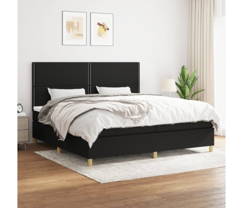 Cama box spring con colchón tela negro 200x200 cm