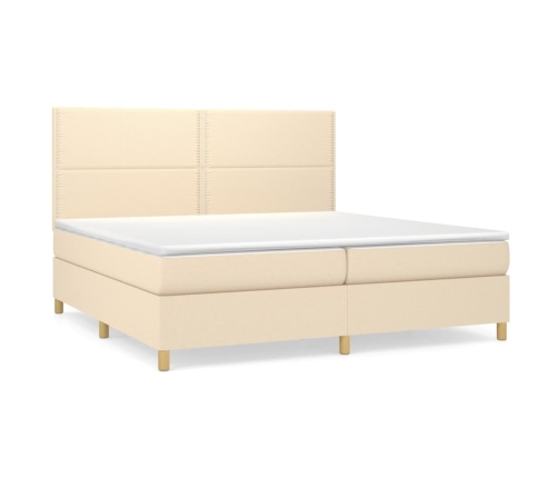 Cama box spring con colchón tela color crema 200x200 cm