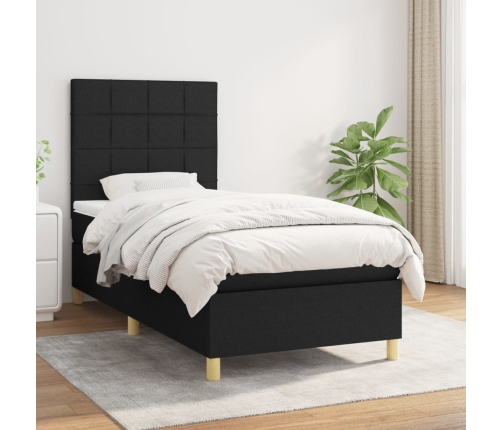 Cama box spring con colchón tela negro 80x200 cm