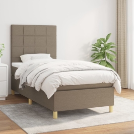 Cama box spring con colchón tela gris taupe 80x200 cm