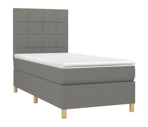 Cama box spring con colchón tela gris oscuro 90x200 cm