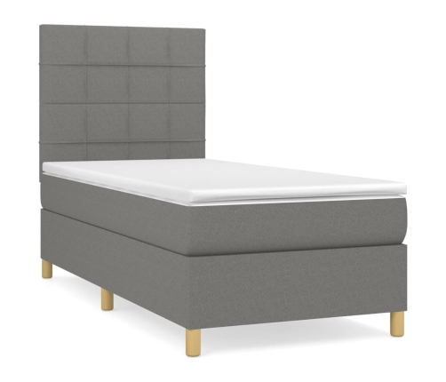 Cama box spring con colchón tela gris oscuro 100x200 cm