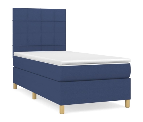 Cama box spring con colchón tela azul 100x200 cm