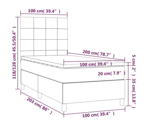 Cama box spring con colchón tela azul 100x200 cm