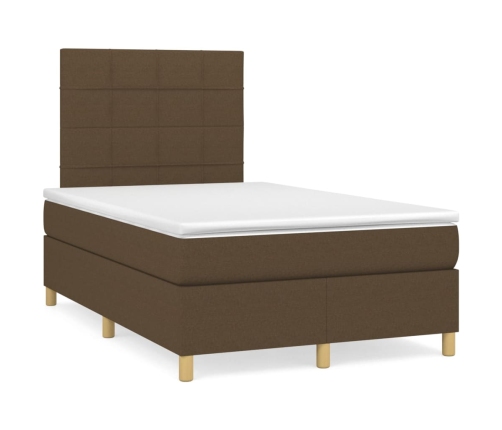 vidaXL Cama box spring con colchón tela marrón oscuro 120x200 cm