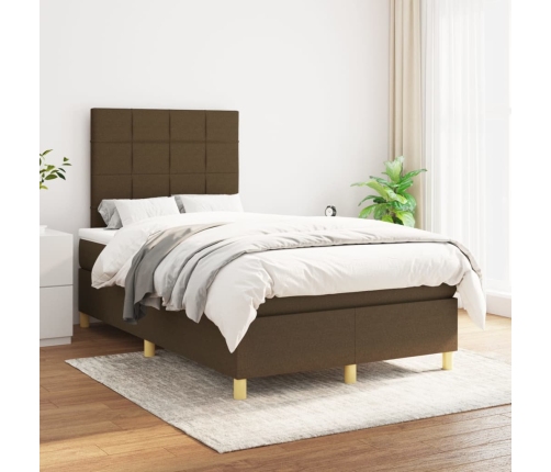 vidaXL Cama box spring con colchón tela marrón oscuro 120x200 cm